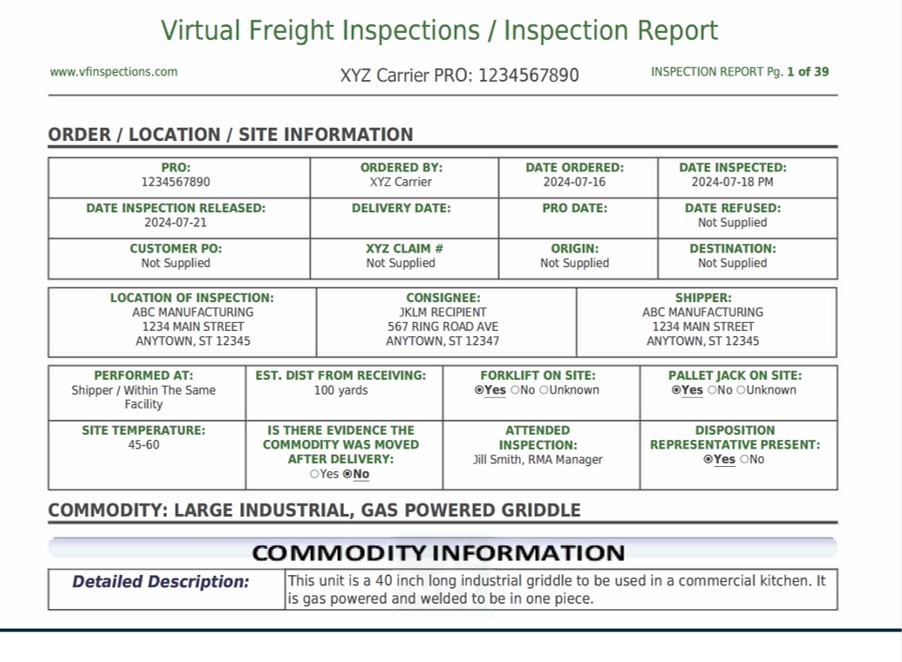 Independent Third Party Freight Inspection Reports